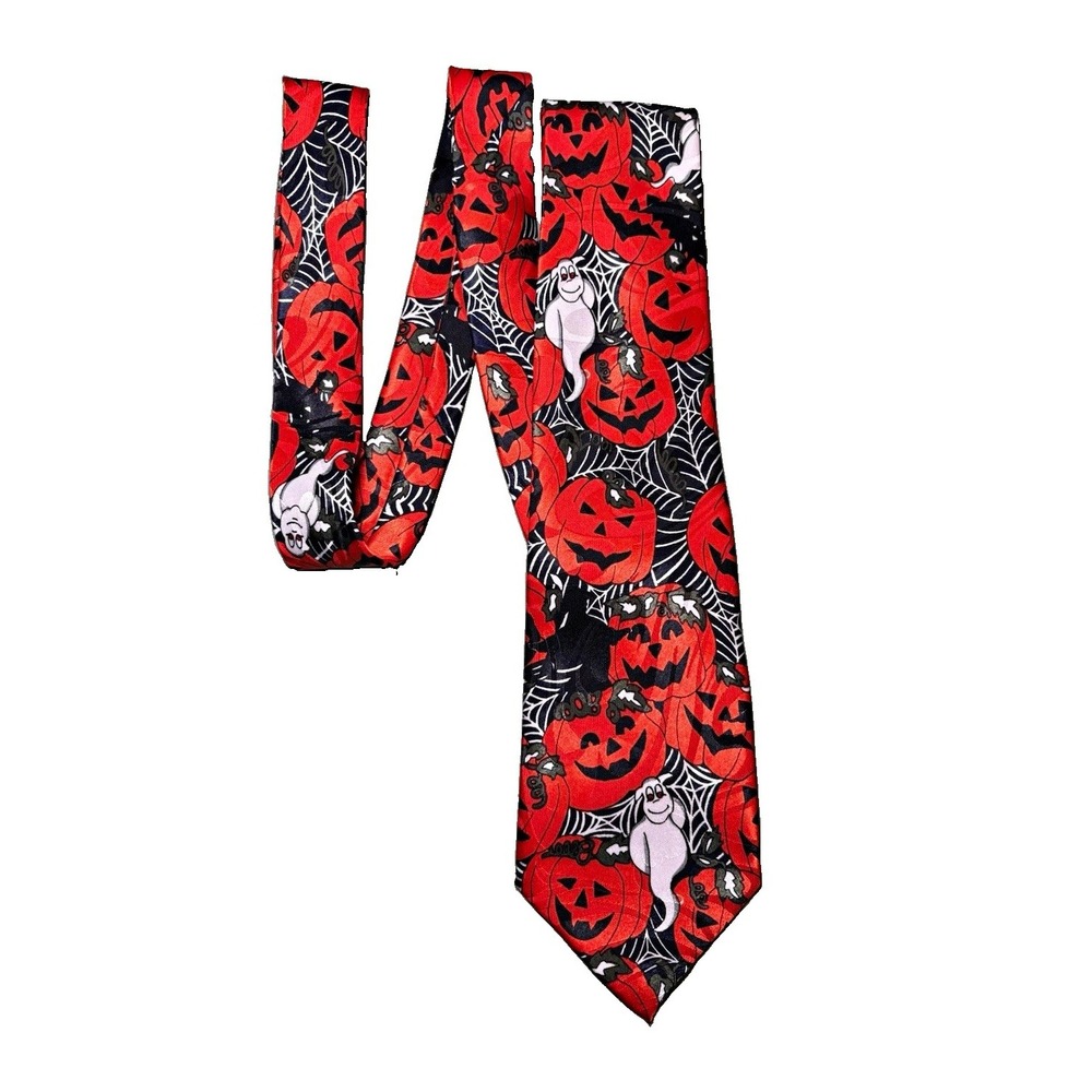 Steven Harris Men's Halloween Ghost Pumpkin Spider Web Tie Orange Black White